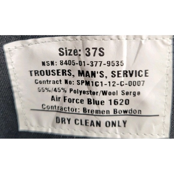 USAF Air Force Dress Pants Blue 1620 Mens Size 37 Short Wool/Poly Blend Military - Picture 9 of 10